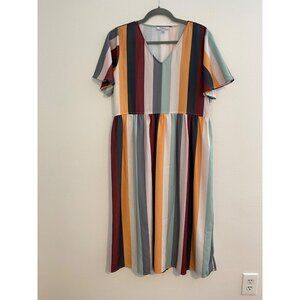 Polagram Women's Striped V-Neck Midi Dress L